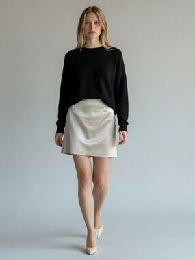 TERI JON Silk Blend Champagne Gold Mini Skirt 8 Party Work Neutral Luxury